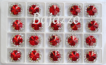 Strass Rund rot eingefasst 12 mm